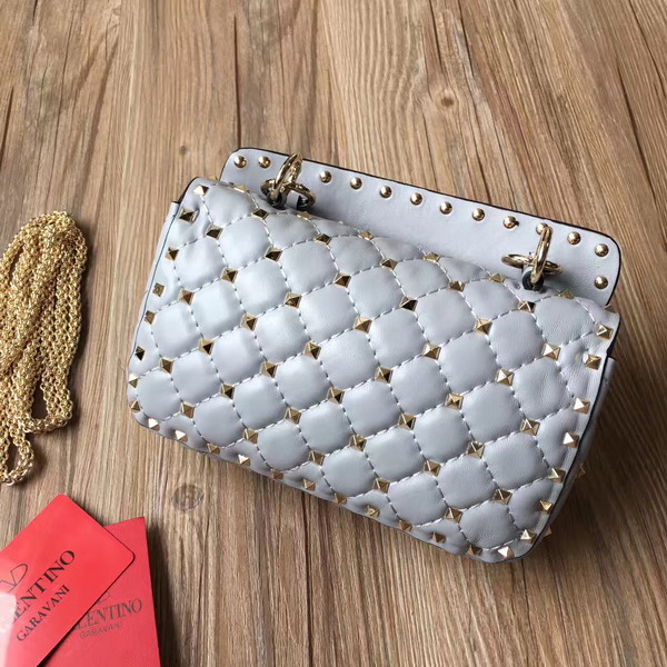 Valentino Garavani Rockstud Spike Small Chain Bag in Pale Blue Soft Lambskin Leather For Sale