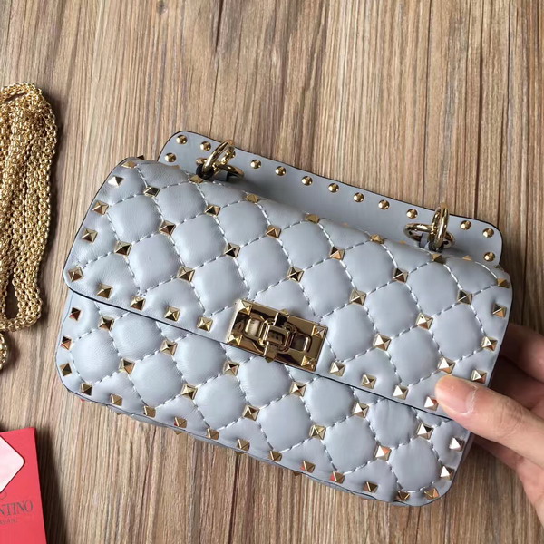 Valentino Garavani Rockstud Spike Small Chain Bag in Pale Blue Soft Lambskin Leather For Sale