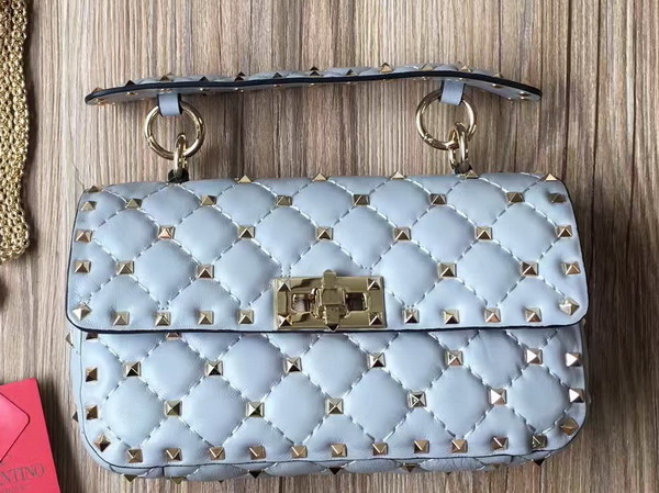 Valentino Garavani Rockstud Spike Small Chain Bag in Pale Blue Soft Lambskin Leather For Sale