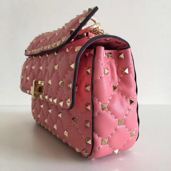 Valentino Garavani Rockstud Spike Small Chain Bag in Pink Soft Lambskin Leather For Sale