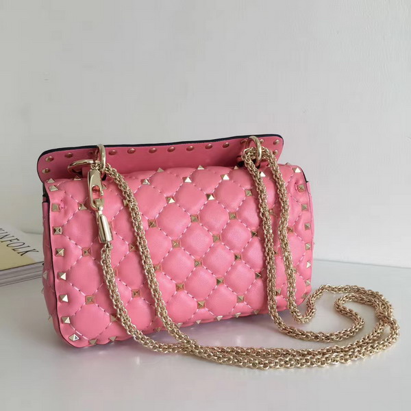 Valentino Garavani Rockstud Spike Small Chain Bag in Pink Soft Lambskin Leather For Sale