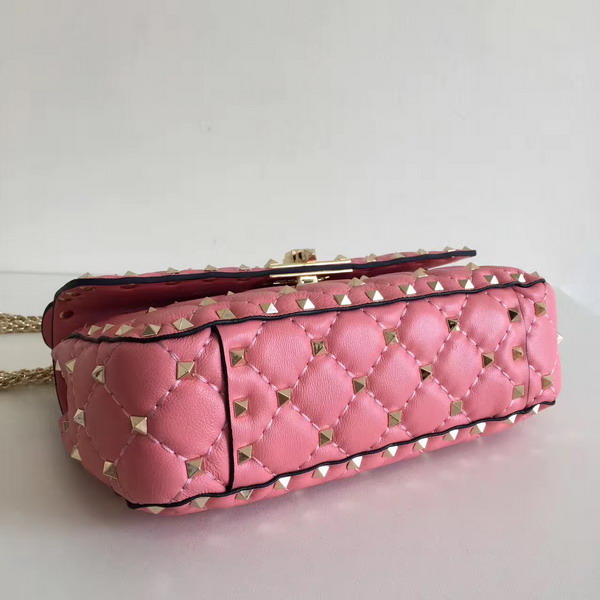 Valentino Garavani Rockstud Spike Small Chain Bag in Pink Soft Lambskin Leather For Sale