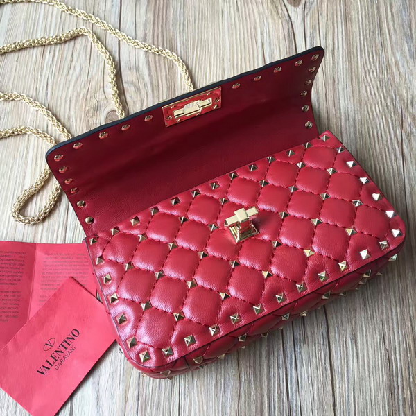 Valentino Garavani Rockstud Spike Small Chain Bag in Red Soft Lambskin Leather For Sale