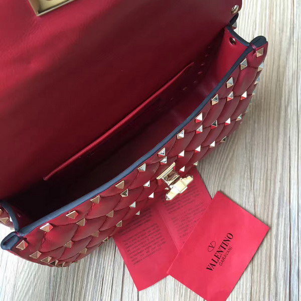 Valentino Garavani Rockstud Spike Small Chain Bag in Red Soft Lambskin Leather For Sale