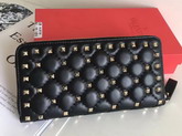 Valentino Garavani Rockstud Spike Zip Continental Wallet in Black Soft Lambskin Leather For Sale