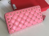 Valentino Garavani Rockstud Spike Zip Continental Wallet in Pink Soft Lambskin Leather For Sale