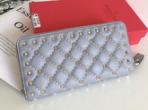 Valentino Garavani Rockstud Spike Zip Continental Wallet in Sky Blue Soft Lambskin Leather For Sale