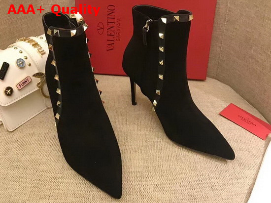 Valentino Garavani Rockstud Suede Ankle Boot 85mm Black Suede Leather Replica