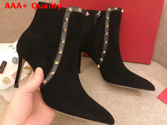 Valentino Garavani Rockstud Suede Ankle Boot 85mm Black Suede Leather Replica