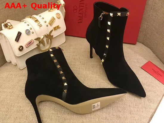 Valentino Garavani Rockstud Suede Ankle Boot 85mm Black Suede Leather Replica