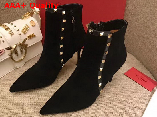 Valentino Garavani Rockstud Suede Ankle Boot 85mm Black Suede Leather Replica