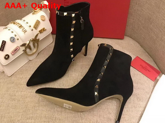 Valentino Garavani Rockstud Suede Ankle Boot 85mm Black Suede Leather Replica