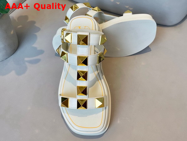 Valentino Garavani Roman Stud Calfskin Flatform Sandal 40mm Light Ivory Replica