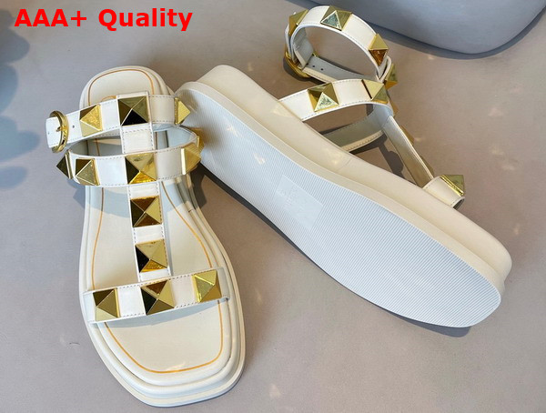 Valentino Garavani Roman Stud Calfskin Flatform Sandal 40mm Light Ivory Replica