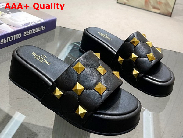 Valentino Garavani Roman Stud Flatform Slide Sandal in Black Quilted Nappa Leather Replica