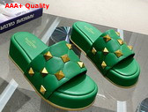 Valentino Garavani Roman Stud Flatform Slide Sandal in Green Quilted Nappa Leather Replica