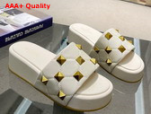 Valentino Garavani Roman Stud Flatform Slide Sandal in Light Ivory Quilted Nappa Leather Replica