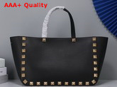 Valentino Garavani Roman Stud Grainy Calfskin Tote Bag in Black Replica