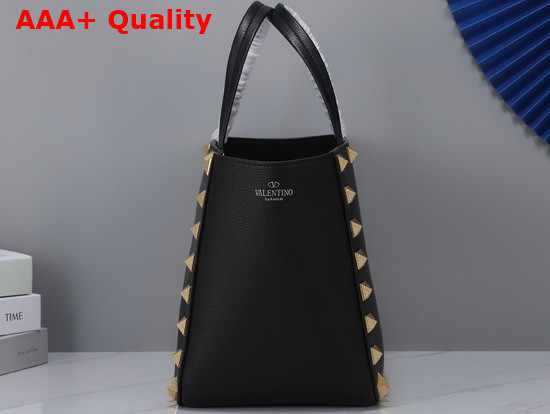 Valentino Garavani Roman Stud Grainy Calfskin Tote Bag in Black Replica