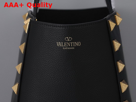 Valentino Garavani Roman Stud Grainy Calfskin Tote Bag in Black Replica