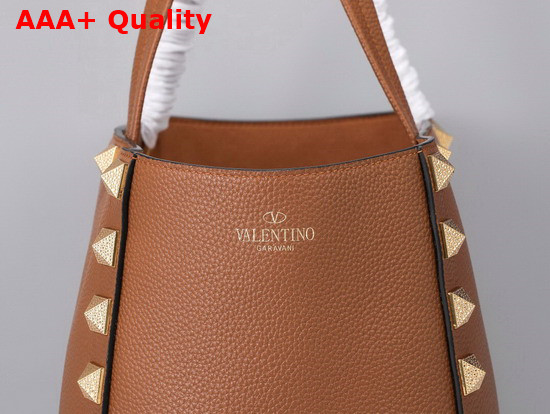 Valentino Garavani Roman Stud Grainy Calfskin Tote Bag in Saddle Brown Replica