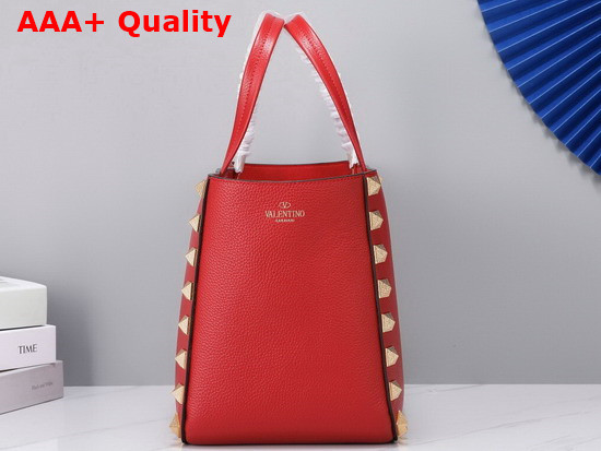 Valentino Garavani Roman Stud Tote Bag in Red Grainy Calfskin Leather Replica