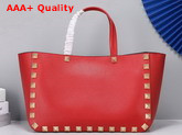 Valentino Garavani Roman Stud Tote Bag in Red Grainy Calfskin Leather Replica