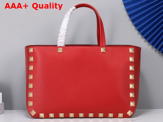 Valentino Garavani Roman Stud Tote Bag in Red Grainy Calfskin Leather Replica