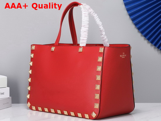 Valentino Garavani Roman Stud Tote Bag in Red Grainy Calfskin Leather Replica