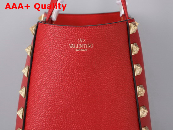 Valentino Garavani Roman Stud Tote Bag in Red Grainy Calfskin Leather Replica