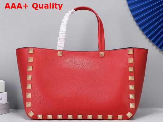 Valentino Garavani Roman Stud Tote Bag in Red Grainy Calfskin Leather Replica