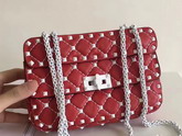 Valentino Garavani Samll Rockstud Spike Chain Bag in Red Soft Lambskin with White Hardwares For Sale