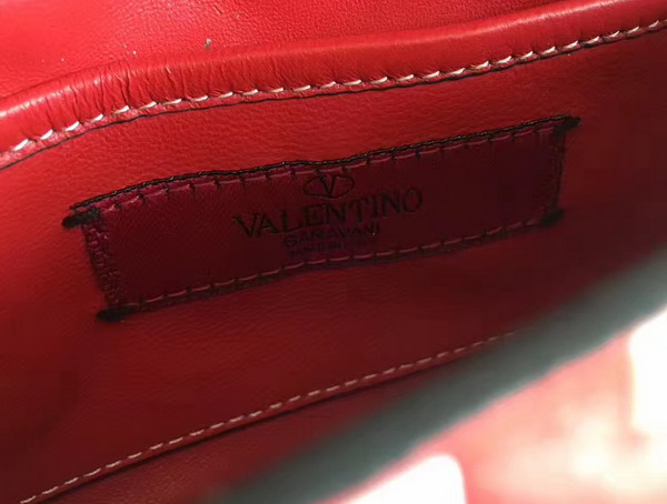 Valentino Garavani Samll Rockstud Spike Chain Bag in Red Soft Lambskin with White Hardwares For Sale