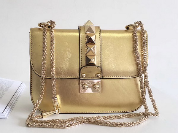 Valentino Garavani Small Chain Cross Body Bag in Gold Metallic Lambskin Leather For Sale