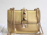 Valentino Garavani Small Chain Cross Body Bag in Gold Metallic Lambskin Leather For Sale