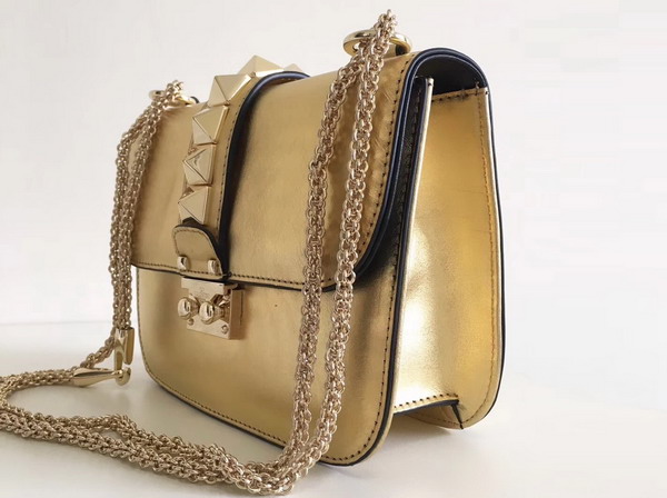 Valentino Garavani Small Chain Cross Body Bag in Gold Metallic Lambskin Leather For Sale