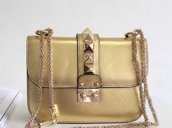 Valentino Garavani Small Chain Cross Body Bag in Gold Metallic Lambskin Leather For Sale