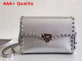 Valentino Garavani Small Rockstud Crossbody Bag in Silver Elk Print Calfskin Leather Replica