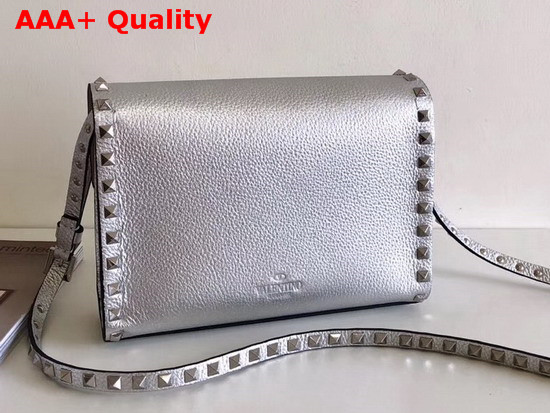 Valentino Garavani Small Rockstud Crossbody Bag in Silver Elk Print Calfskin Leather Replica