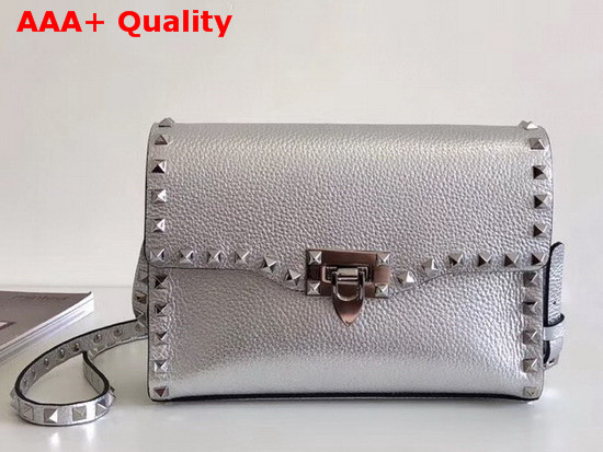 Valentino Garavani Small Rockstud Crossbody Bag in Silver Elk Print Calfskin Leather Replica