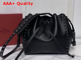 Valentino Garavani Small Rockstud Grainy Calfskin Bucket Bag in Black Replica