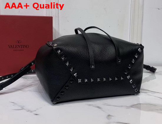 Valentino Garavani Small Rockstud Grainy Calfskin Bucket Bag in Black Replica