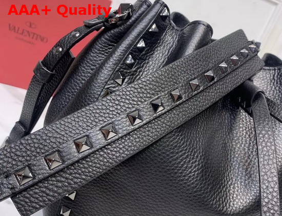 Valentino Garavani Small Rockstud Grainy Calfskin Bucket Bag in Black Replica