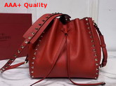 Valentino Garavani Small Rockstud Grainy Calfskin Bucket Bag in Red Replica