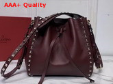 Valentino Garavani Small Rockstud Grainy Calfskin Bucket Bag in Rubin Replica