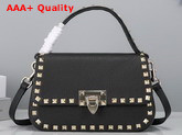 Valentino Garavani Small Rockstud Grainy Calfskin Handbag in Black Replica