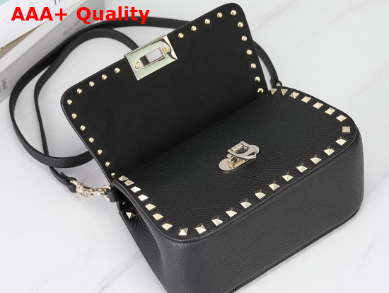 Valentino Garavani Small Rockstud Grainy Calfskin Handbag in Black Replica