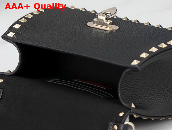 Valentino Garavani Small Rockstud Grainy Calfskin Handbag in Black Replica