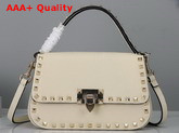 Valentino Garavani Small Rockstud Grainy Calfskin Handbag in Light Ivory Replica