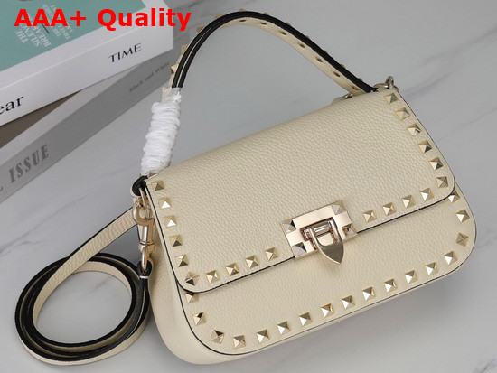 Valentino Garavani Small Rockstud Grainy Calfskin Handbag in Light Ivory Replica